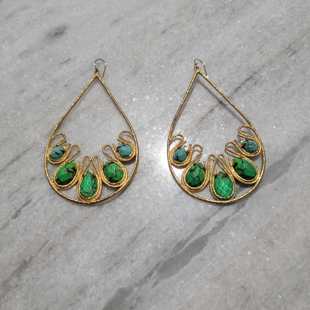 Alexis Bittar Gold and Turquoise Teardrop Earrings
